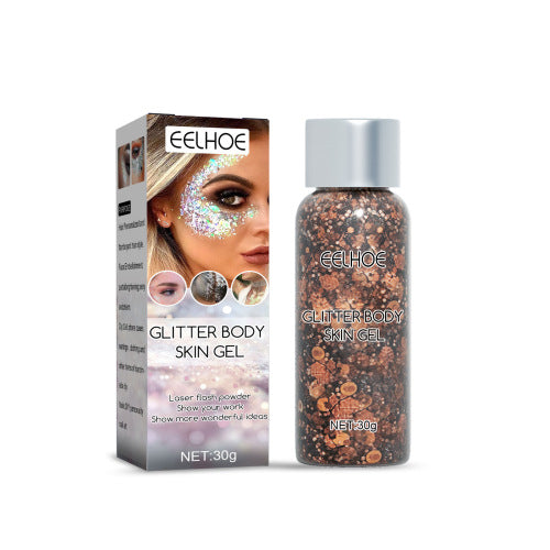 EELHOE Glitter Body Skin Gel (Brown) Makeup Fish Scale Sequin Gel Glitter Stage Performance Makeup Props Eyeshadow