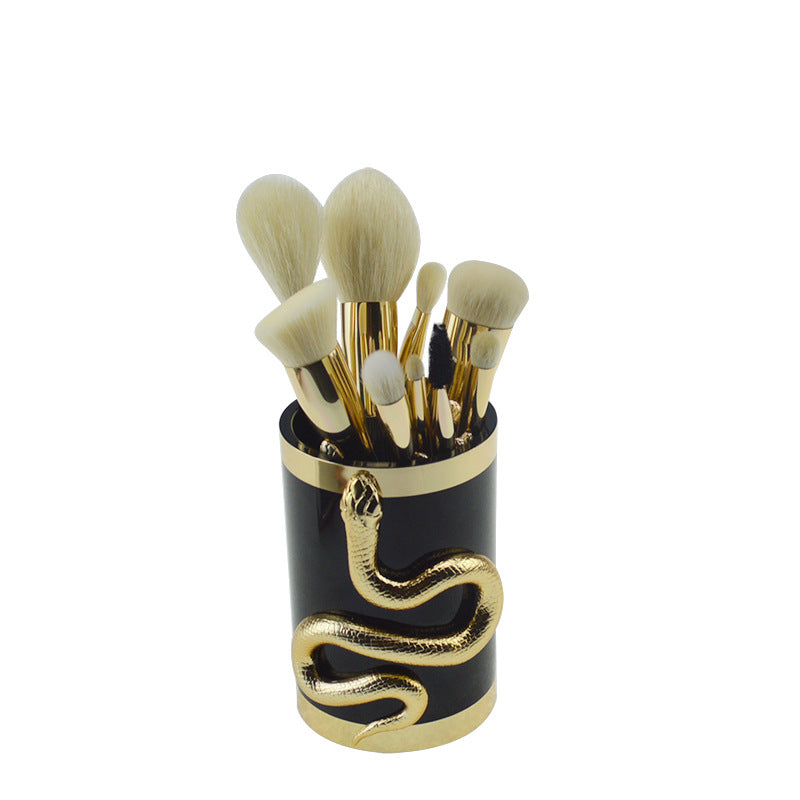 10-Piece Makeup Brush Set with 3D Snake Design, Professional Cosmetic Tools for Eyeshadow, Concealer, Blush, and Powde
